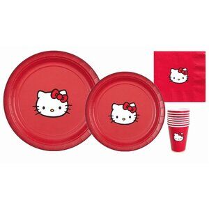 Kitty Party Supplies Set, Red Paper Plates, Cups and Napkins, Party Pack